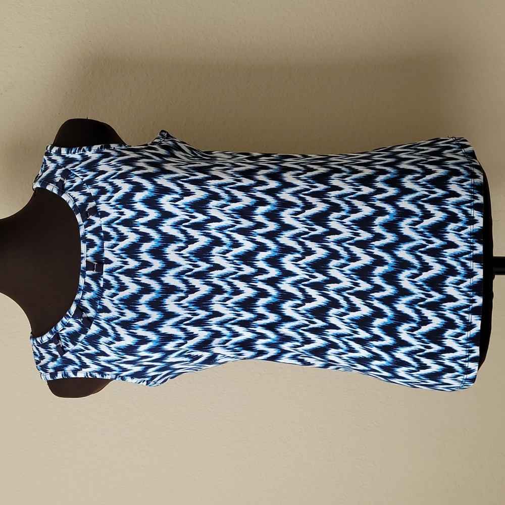 Rafaella Small Sleeveless Blue White Print Cotton Top